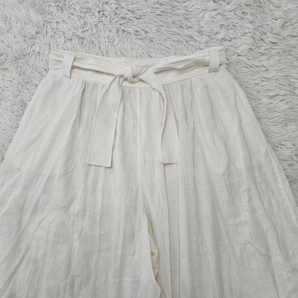 Free‎ People Movement Women's Sz L White 100% Cotton Belted Wide Leg Pants - Picture 2 of 15